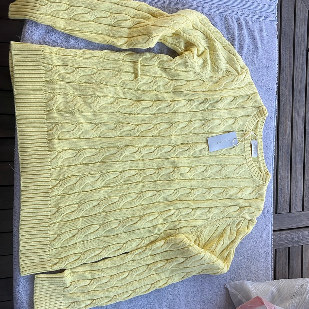 Yellow Mens Cable Knit Sweater Large